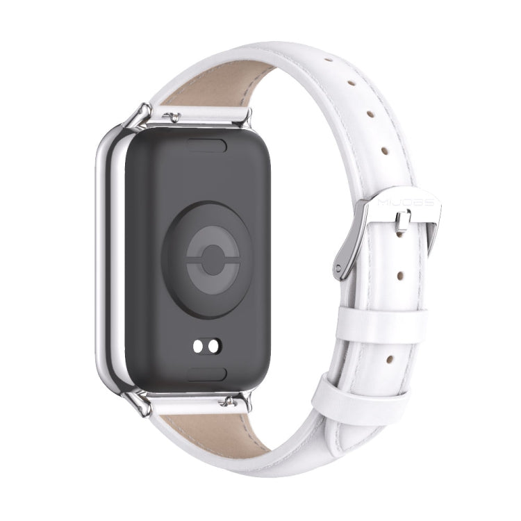 For Redmi Watch 6 / 5 / Xiaomi Band 9 Pro Mijobs Genuine Leather Slim Watch Band(White Silver)