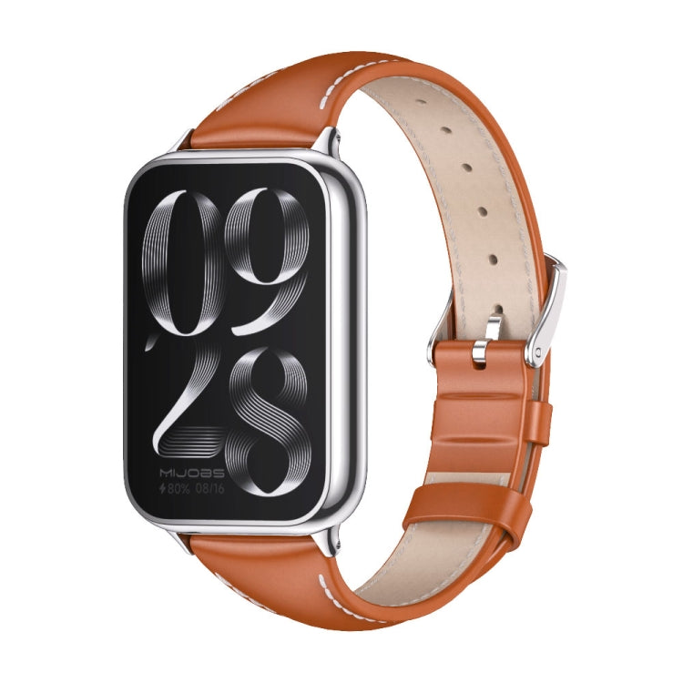 For Redmi Watch 6 / 5 / Xiaomi Band 9 Pro Mijobs Genuine Leather Slim Watch Band(Orange Silver)