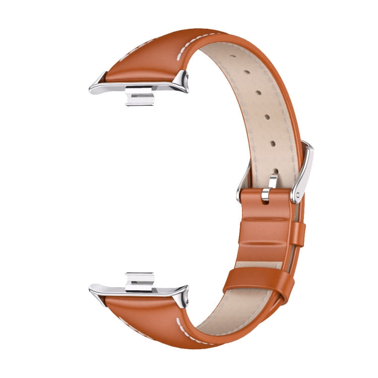 For Redmi Watch 6 / 5 / Xiaomi Band 9 Pro Mijobs Genuine Leather Slim Watch Band(Orange Silver)