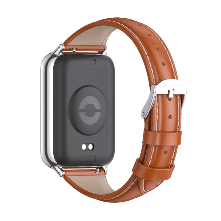 For Redmi Watch 6 / 5 / Xiaomi Band 9 Pro Mijobs Genuine Leather Slim Watch Band(Orange Silver)