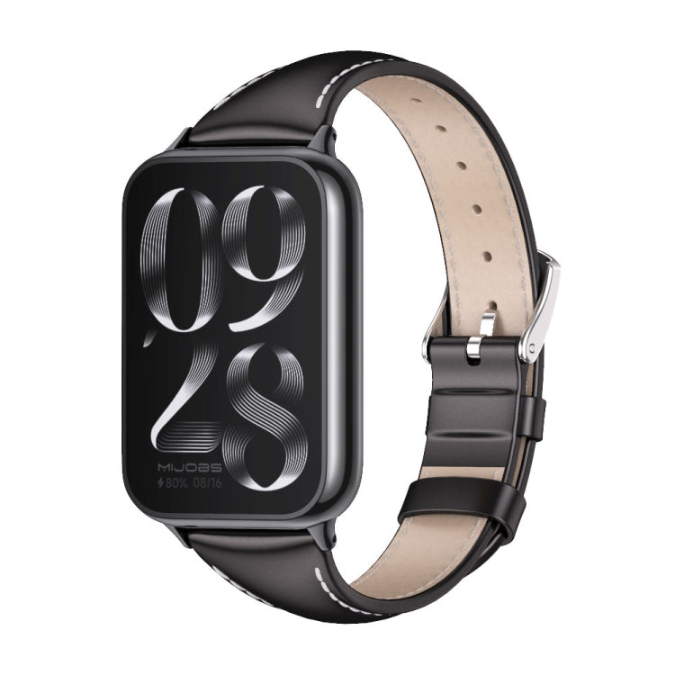 For Redmi Watch 6 / 5 / Xiaomi Band 9 Pro Mijobs Genuine Leather Slim Watch Band(Black)
