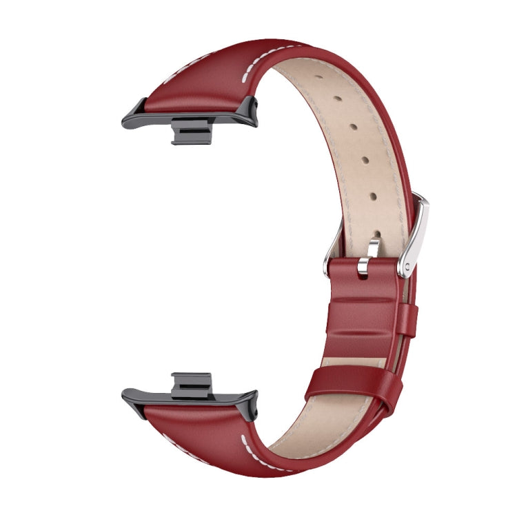 For Redmi Watch 6 / 5 / Xiaomi Band 9 Pro Mijobs Genuine Leather Slim Watch Band(Red Black)