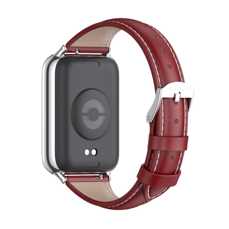 For Redmi Watch 6 / 5 / Xiaomi Band 9 Pro Mijobs Genuine Leather Slim Watch Band(Red Silver)