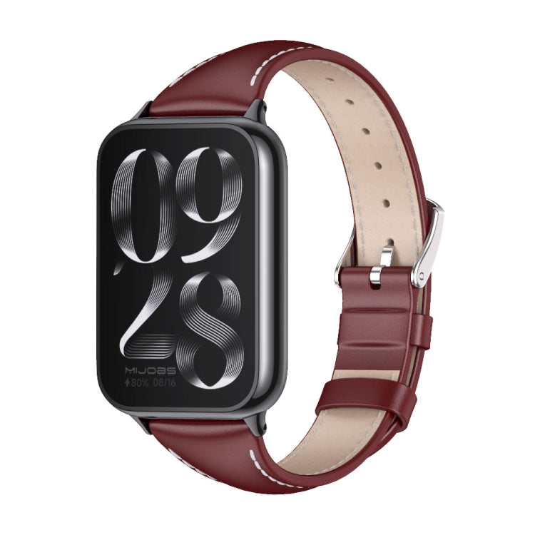 For Redmi Watch 6 / 5 / Xiaomi Band 9 Pro Mijobs Genuine Leather Slim Watch Band(Wine Red Black)