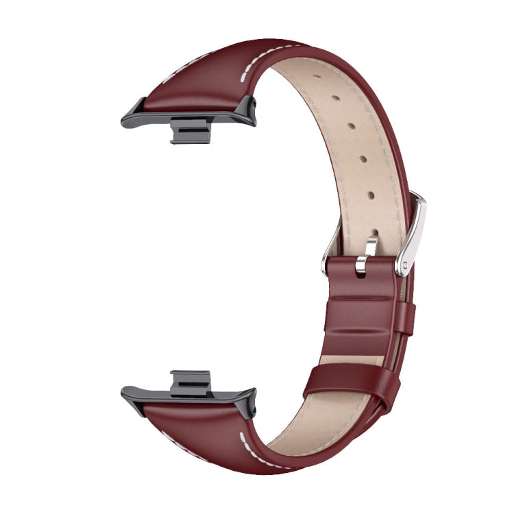 For Redmi Watch 6 / 5 / Xiaomi Band 9 Pro Mijobs Genuine Leather Slim Watch Band(Wine Red Black)