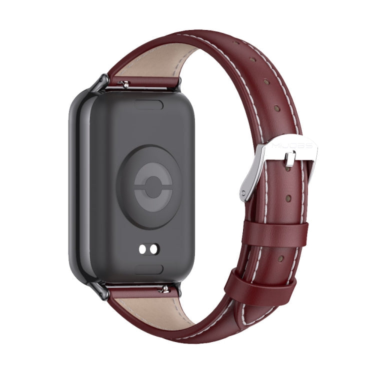 For Redmi Watch 6 / 5 / Xiaomi Band 9 Pro Mijobs Genuine Leather Slim Watch Band(Wine Red Black)