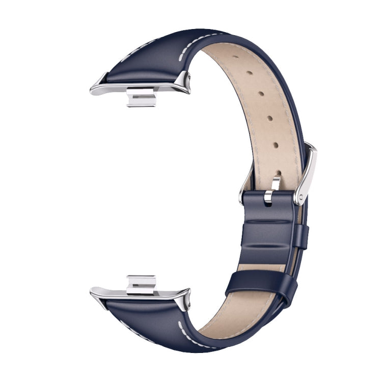 For Redmi Watch 6 / 5 / Xiaomi Band 9 Pro Mijobs Genuine Leather Slim Watch Band(Blue Silver)