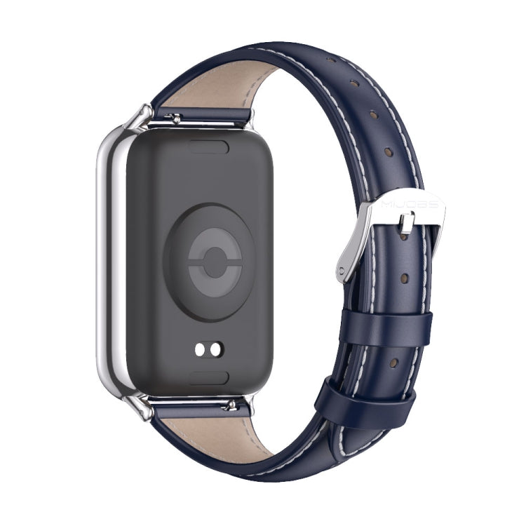 For Redmi Watch 6 / 5 / Xiaomi Band 9 Pro Mijobs Genuine Leather Slim Watch Band(Blue Silver)