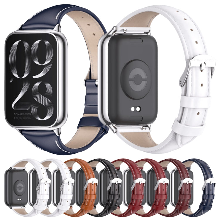 For Redmi Watch 6 / 5 / Xiaomi Band 9 Pro Mijobs Genuine Leather Slim Watch Band(Red Black)