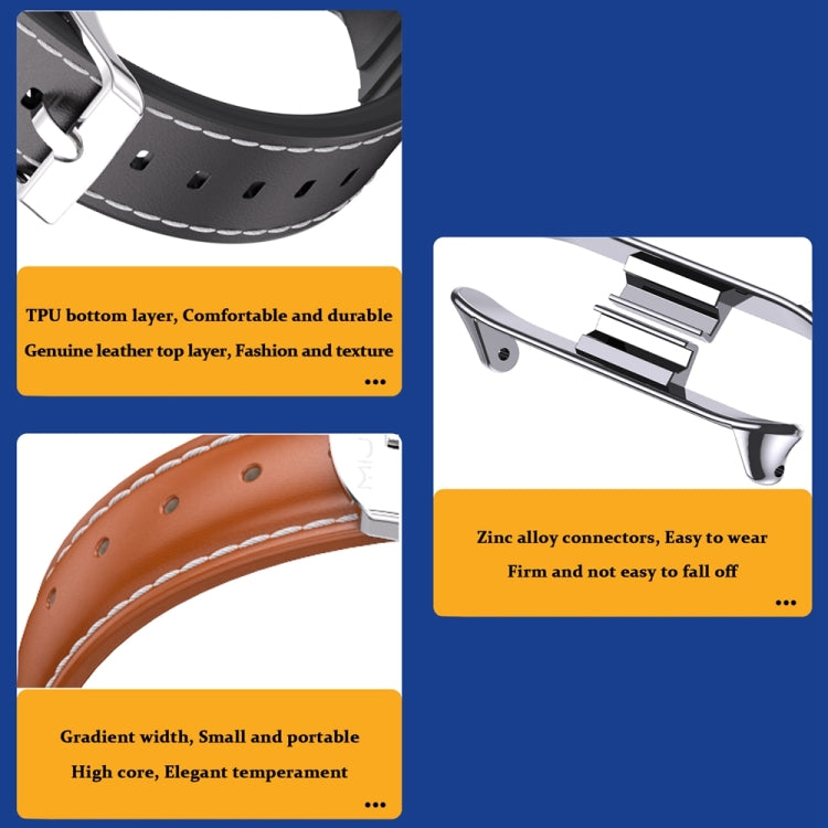 For Redmi Watch 6 / 5 / Xiaomi Band 9 Pro Mijobs Genuine Leather Slim Watch Band(Orange Silver)
