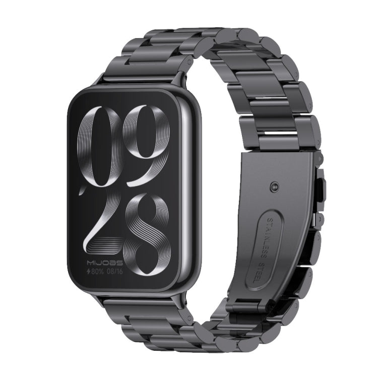 For Redmi Watch 6 / 5 / Xiaomi Band 9 Pro Mijobs Three Beads Stainless Steel Watch Band(Black)