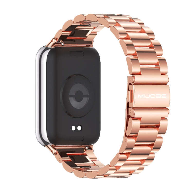 For Redmi Watch 6 / 5 / Xiaomi Band 9 Pro Mijobs Three Beads Stainless Steel Watch Band(Rose Gold)