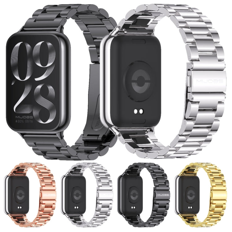 For Redmi Watch 6 / 5 / Xiaomi Band 9 Pro Mijobs Three Beads Stainless Steel Watch Band(Black)