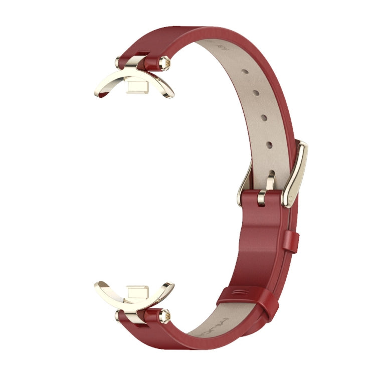 For Xiaomi Smart Band 10 / 9 / 8 Mijobs First Layer Cowhide Watch Band(Red Light Gold)