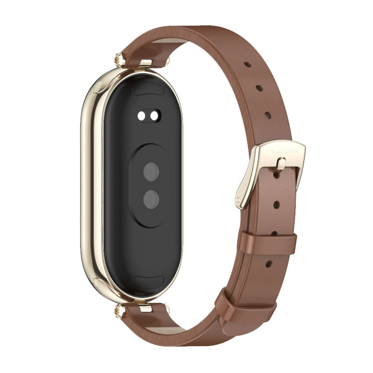 For Xiaomi Smart Band 10 / 9 / 8 Mijobs First Layer Cowhide Watch Band(Brown Light Gold)