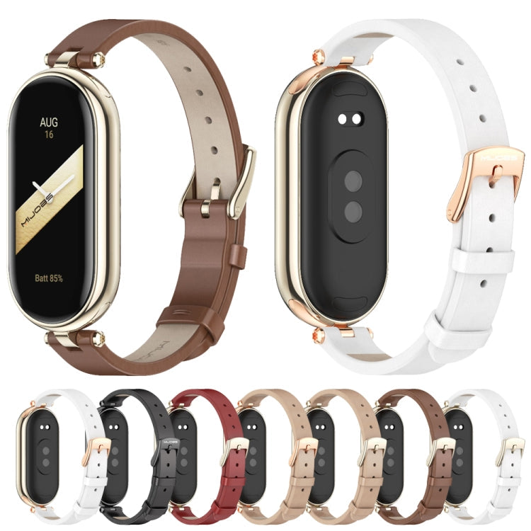 For Xiaomi Smart Band 10 / 9 / 8 Mijobs First Layer Cowhide Watch Band(Red Light Gold)