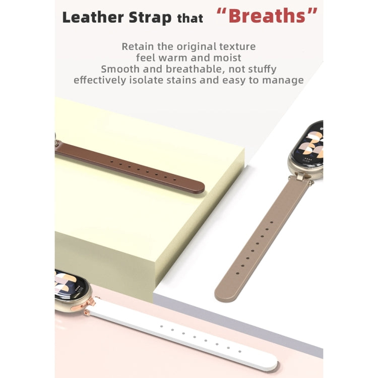 For Xiaomi Smart Band 10 / 9 / 8 Mijobs First Layer Cowhide Watch Band(White Light Gold)