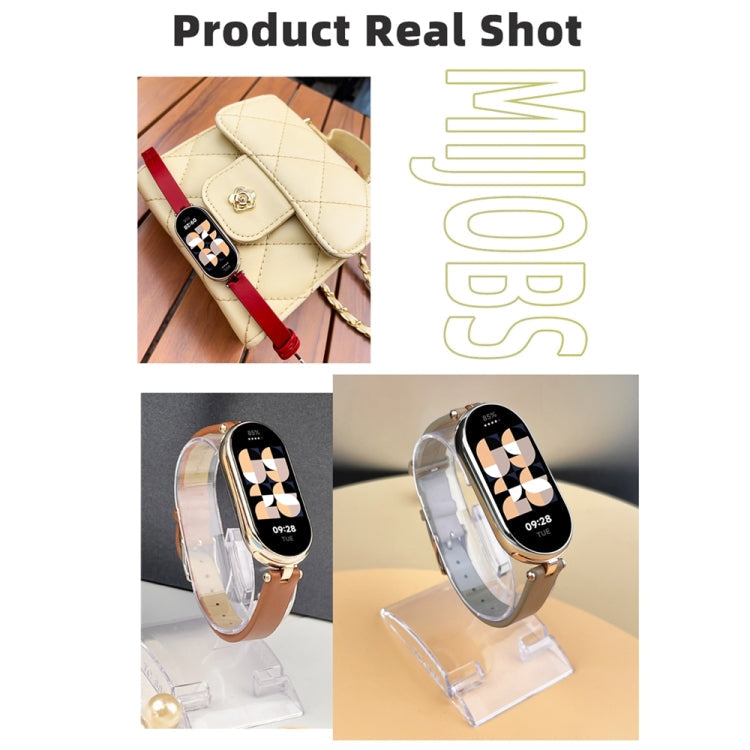 For Xiaomi Smart Band 10 / 9 / 8 Mijobs First Layer Cowhide Watch Band(White Light Gold)