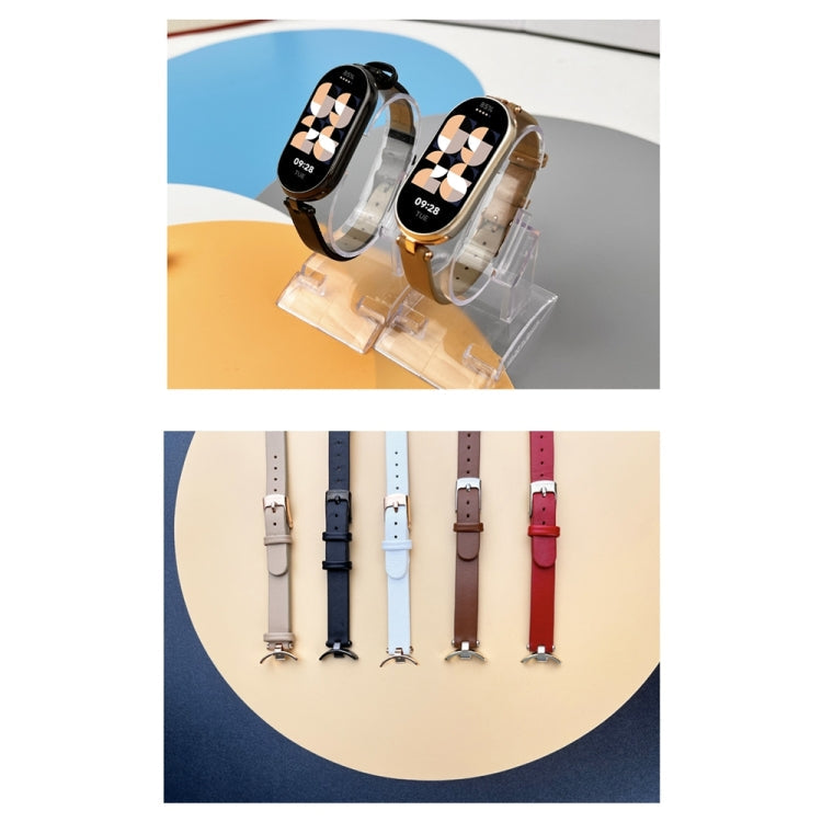 For Xiaomi Smart Band 10 / 9 / 8 Mijobs First Layer Cowhide Watch Band(Brown Light Gold)