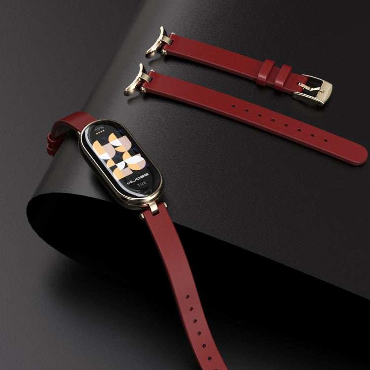 For Xiaomi Smart Band 10 / 9 / 8 Mijobs First Layer Cowhide Watch Band(Brown Light Gold)