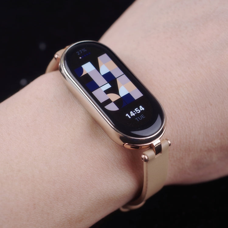 For Xiaomi Smart Band 10 / 9 / 8 Mijobs First Layer Cowhide Watch Band(White Light Gold)