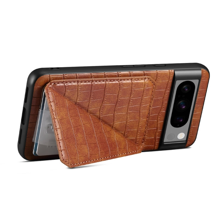 For Google Pixel 6 Denior Crocodile Texture Holder Electroplating Phone Case(Brown)