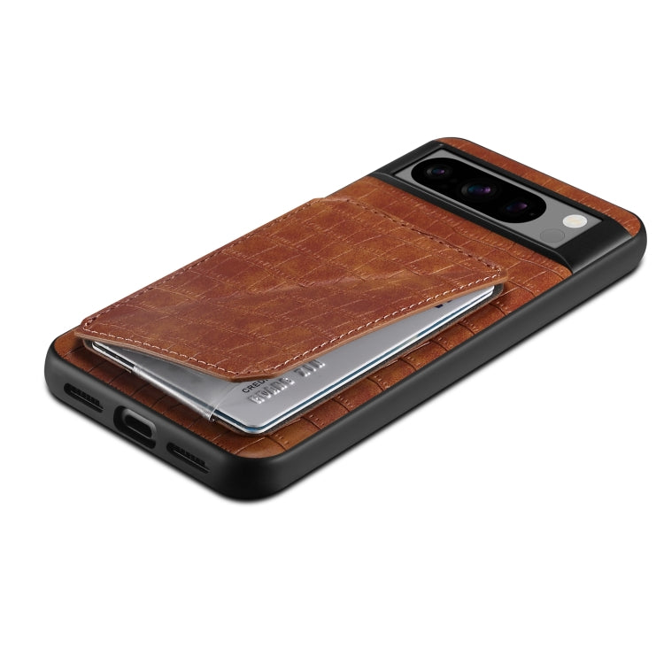 For Google Pixel 6 Denior Crocodile Texture Holder Electroplating Phone Case(Brown)
