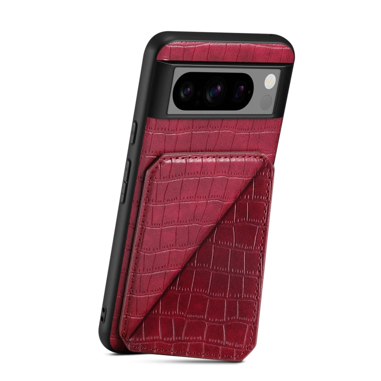 For Google Pixel 6 Pro Denior Crocodile Texture Holder Electroplating Phone Case(Red)