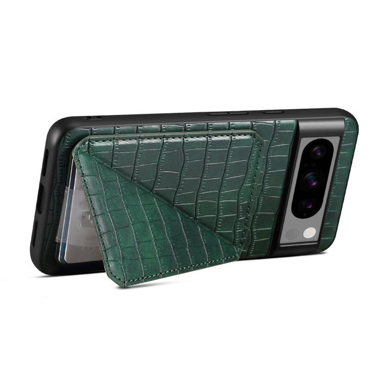 For Google Pixel 6a Denior Crocodile Texture Holder Electroplating Phone Case(Green)