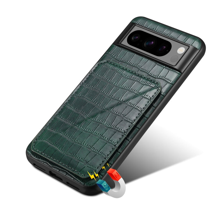 For Google Pixel 6a Denior Crocodile Texture Holder Electroplating Phone Case(Green)