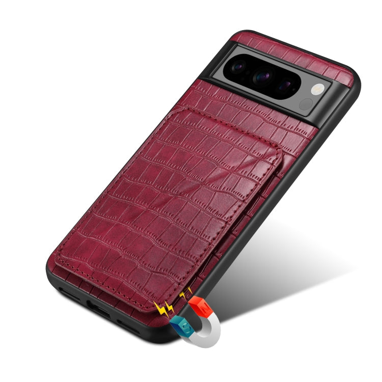 For Google Pixel 6a Denior Crocodile Texture Holder Electroplating Phone Case(Red)