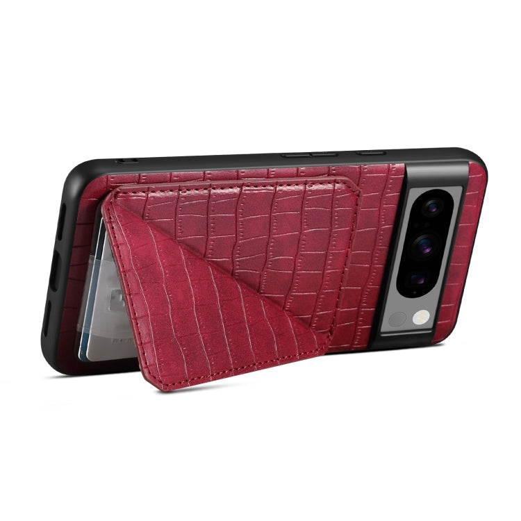 For Google Pixel 7 Denior Crocodile Texture Holder Electroplating Phone Case(Red)