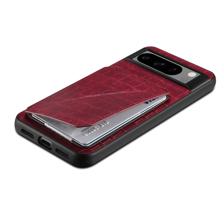 For Google Pixel 7 Denior Crocodile Texture Holder Electroplating Phone Case(Red)