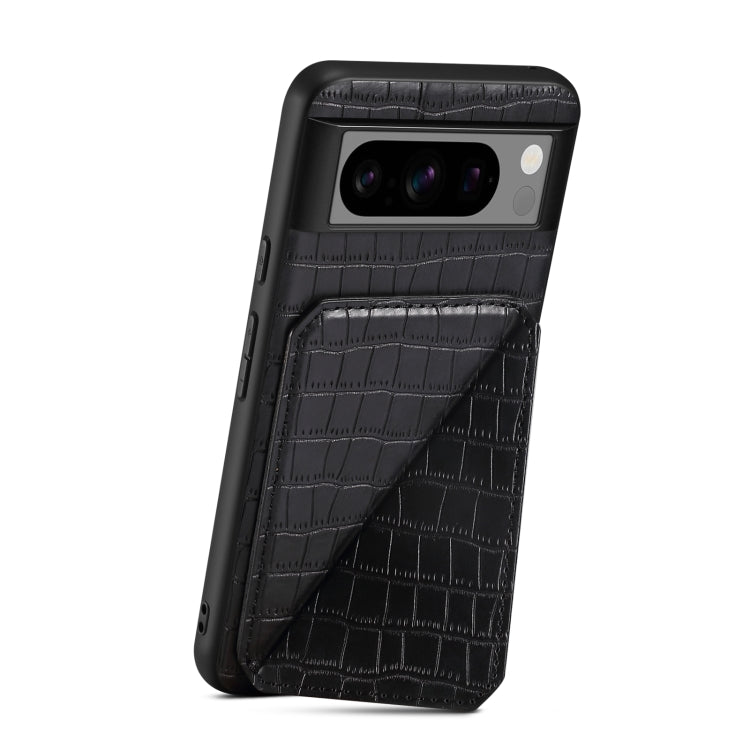 For Google Pixel 7 Denior Crocodile Texture Holder Electroplating Phone Case(Black)