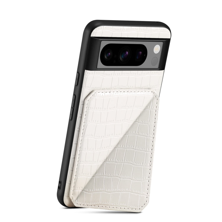 For Google Pixel 7 Pro Denior Crocodile Texture Holder Electroplating Phone Case(White)