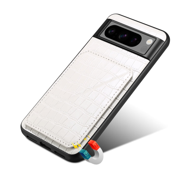 For Google Pixel 7 Pro Denior Crocodile Texture Holder Electroplating Phone Case(White)