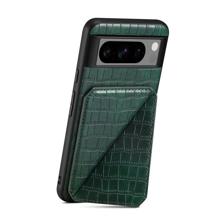For Google Pixel 7a Denior Crocodile Texture Holder Electroplating Phone Case(Green)
