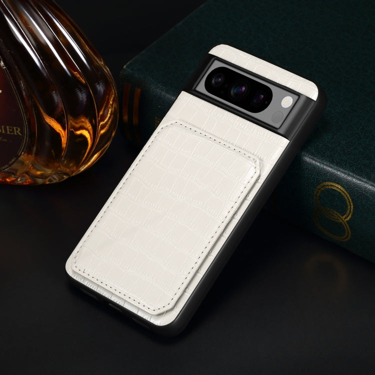 For Google Pixel 7a Denior Crocodile Texture Holder Electroplating Phone Case(White)