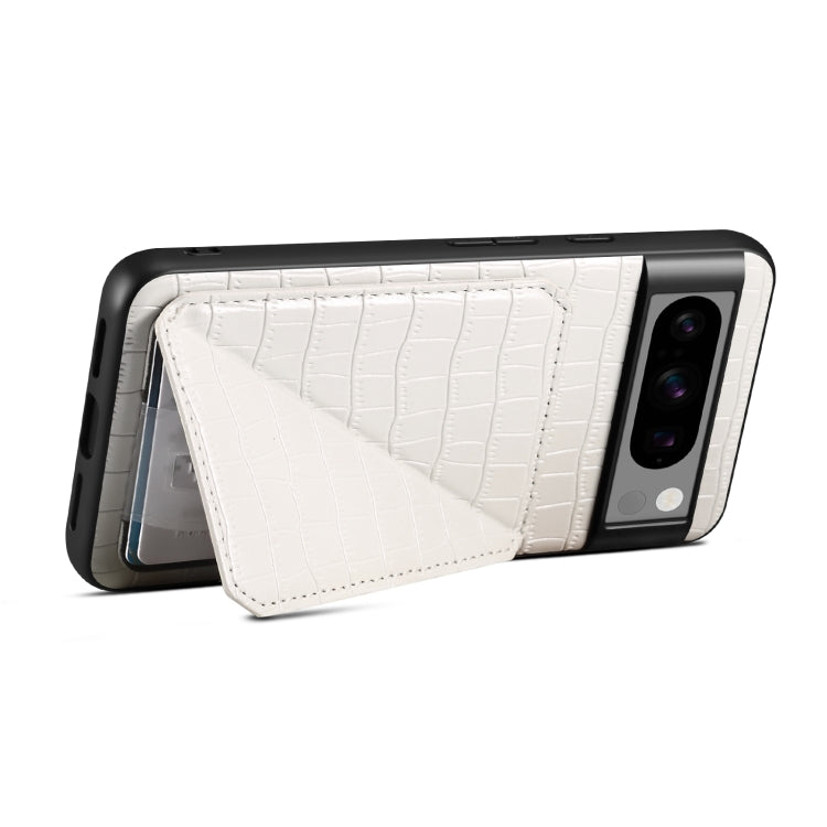 For Google Pixel 8 Denior Crocodile Texture Holder Electroplating Phone Case(White)