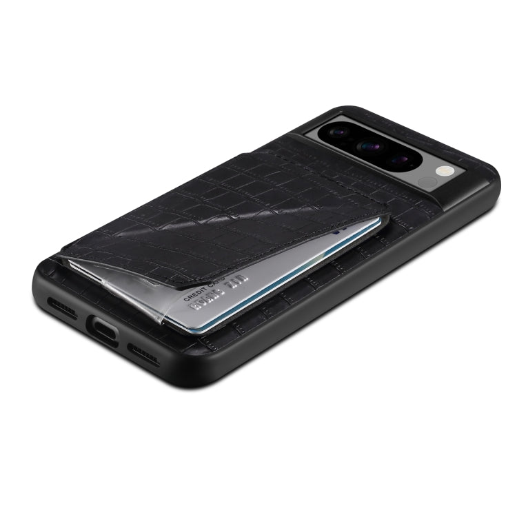 For Google Pixel 8 Pro Denior Crocodile Texture Holder Electroplating Phone Case(Black)
