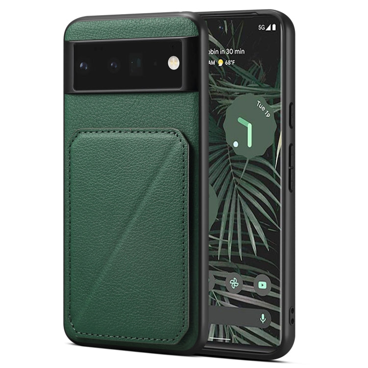 For Google Pixel 6 Pro Denior Calf Texture Holder Electroplating Phone Case(Green)