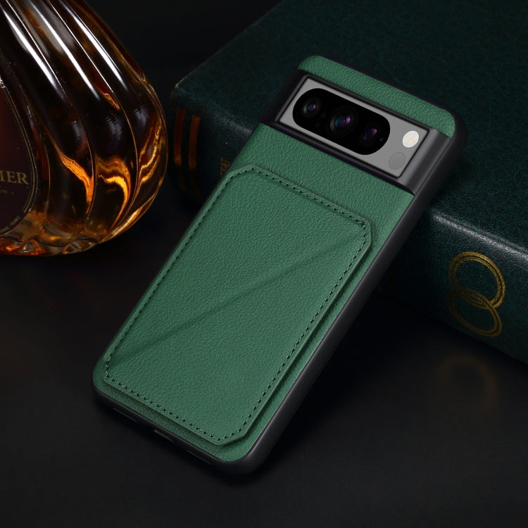For Google Pixel 6 Pro Denior Calf Texture Holder Electroplating Phone Case(Green)