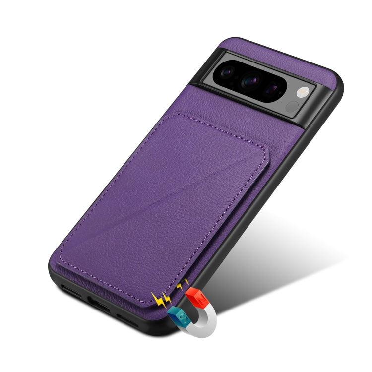For Google Pixel 6 Pro Denior Calf Texture Holder Electroplating Phone Case(Purple)
