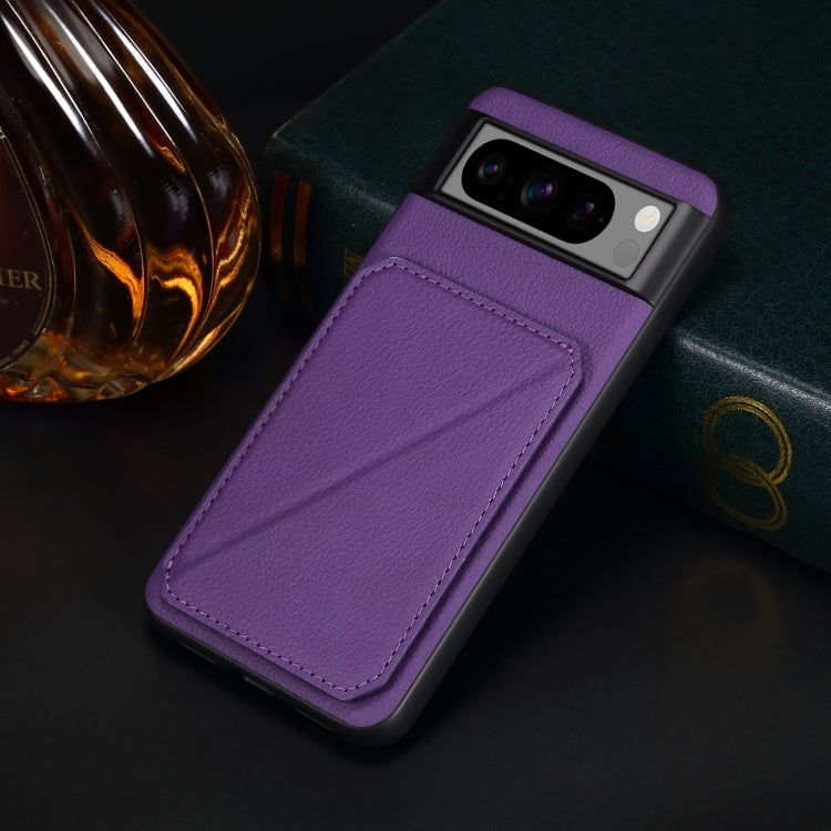 For Google Pixel 7 Denior Calf Texture Holder Electroplating Phone Case(Purple)