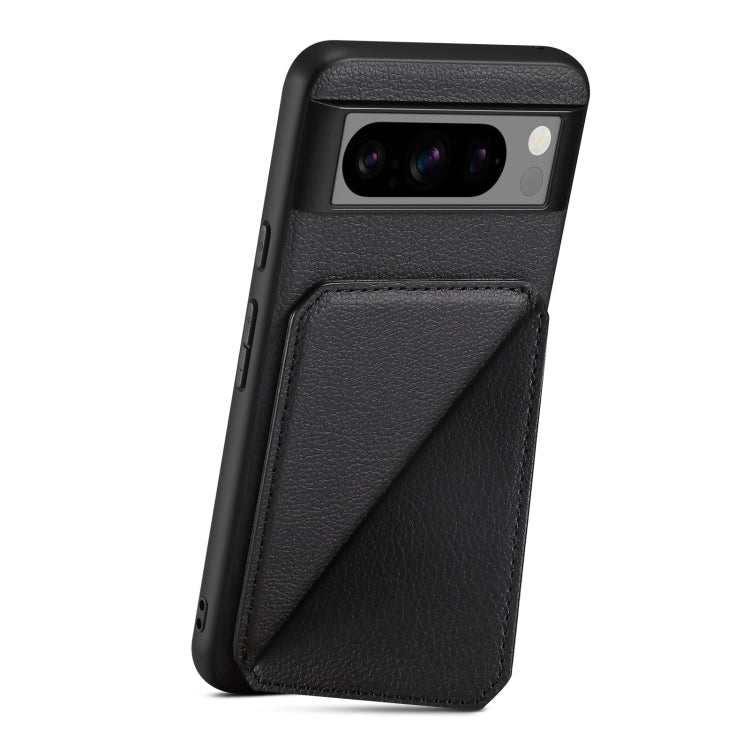 For Google Pixel 7 Denior Calf Texture Holder Electroplating Phone Case(Black)