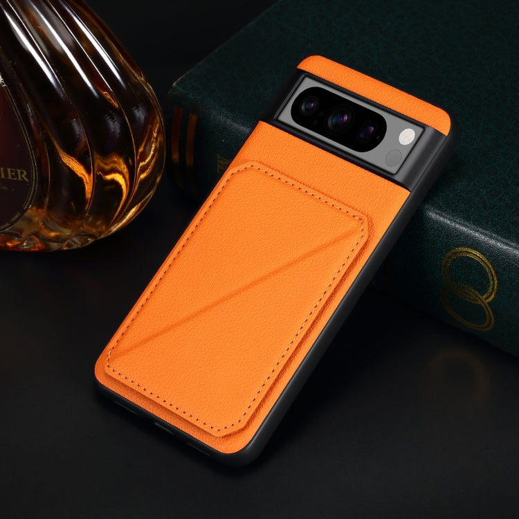 For Google Pixel 7 Pro Denior Calf Texture Holder Electroplating Phone Case(Orange)