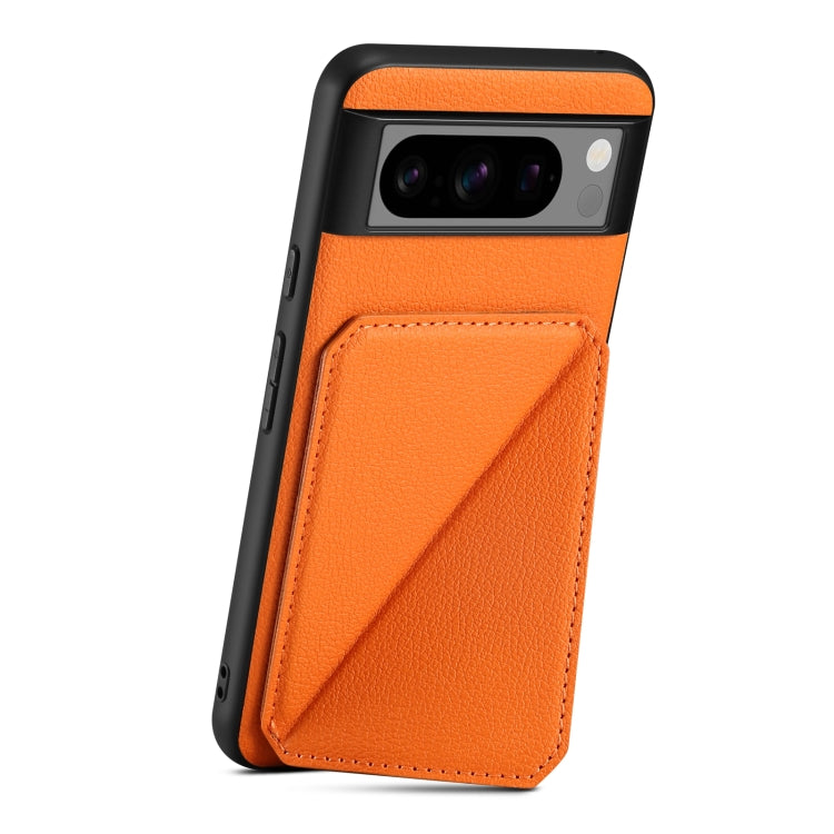 For Google Pixel 7a Denior Calf Texture Holder Electroplating Phone Case(Orange)