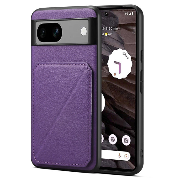 For Google Pixel 7a Denior Calf Texture Holder Electroplating Phone Case(Purple)