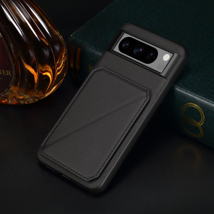 For Google Pixel 7a Denior Calf Texture Holder Electroplating Phone Case(Black)