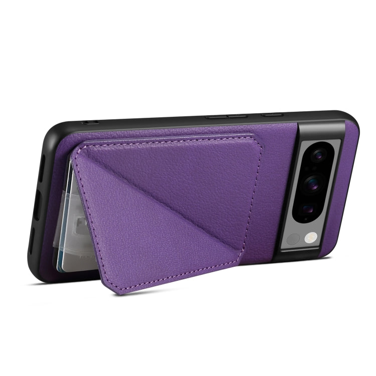 For Google Pixel 8 Denior Calf Texture Holder Electroplating Phone Case(Purple)